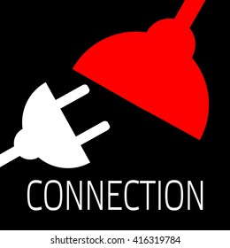 Concept connection or disconnection electricity. Red and white power plug on black background.