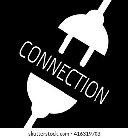 Concept connection or disconnection electricity. White power plug on black background.
