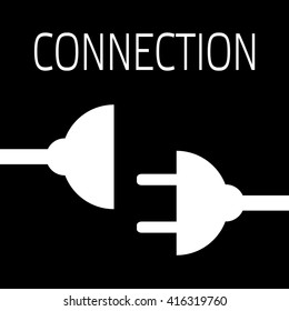 Concept connection or disconnection electricity. White power plug on black background.
