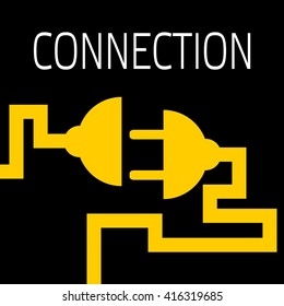 Concept connection or disconnection electricity. Yellow power plug on black background.