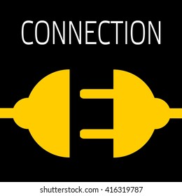 Concept connection or disconnection electricity. Yellow power plug on black background.
