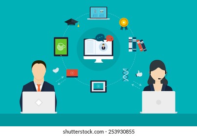 Concept of consulting services, project management, strategic planning, online education, distance education and e-learning