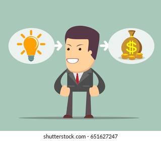 A concept of consulting services- where ideas are equal to money. Stock vector illustration for poster, greeting card, website, ad, business presentation, advertisement design.