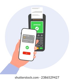 Konzept kontaktlose Zahlung. Vektorgrafik der Zahlung über ein Smartphone
