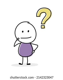 Concepto de contemplar un stickman con icono de signo de interrogación. Vector