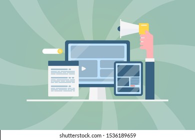 Concept content marketing, Digital marketing, Search optimization, Seo advertising - flat design vector illustration