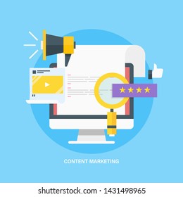 Concept of Content marketing, Digital Content, Content Strategy, flat design vector background with icons