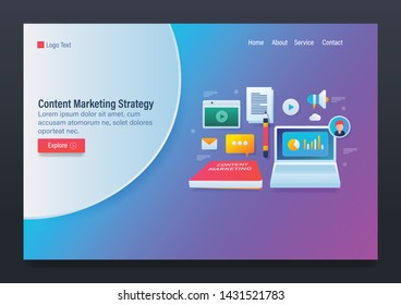 Concept of Content marketing, Content marketing formats, Digital strategy - flat design vector template with icons
