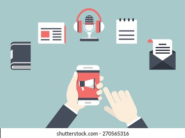 Concept of Content Marketing. Ways of interacting with the client - vector illustration