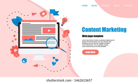 Concept of Content Marketing. Website landing web page template	