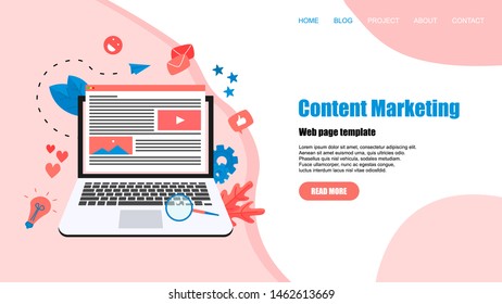 Concept of Content Marketing. Website landing web page template	