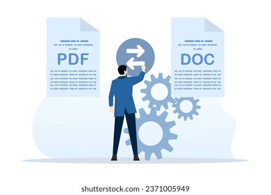 Concepto de convertir PDF en archivo de documento. Convertir PDF. Conversor PDF de jpg, Pantalla con el proceso de conversión o conversión de documentos a otros formatos. Tecnología de convertidor móvil.