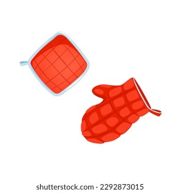 Concept Cooking pot holder. This illustration depicts a flat, vector, and cartoon-style red pot holder designed for cooking bakery. Vector illustration.