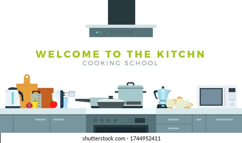 Concept cooking school vector illustration in flat style.