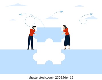 The concept of cooperation in business. Team metaphor. people connecting puzzle elements. Vector illustration flat design style. Symbol of teamwork, cooperation, partnership.
