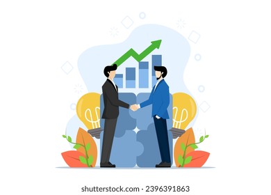 Concept of cooperation in business, teamwork, business people shaking hands as a form of teamwork, flat design style vector illustration, Symbol of teamwork, cooperation, partnership.