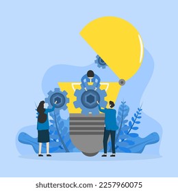 Das Konzept der Zusammenarbeit bei der Schaffung von Innovation für die Zukunft, Kreation der Moderne Teamwork Entwicklung von Ideen und Fähigkeiten, Vektorgrafik.