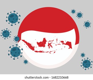 The concept of Coronavirus / Corona virus. Indonesia against the Corona virus. The concept of fighting against viruses. Many attacks by patients with the corona virus are isolated.