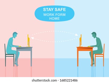  concept coronavirus COVID-19. The company allows employees to work from home to avoid viruses. Vector illustrate.