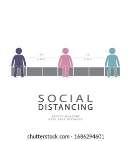 Concept coronavirus COVID-19 virus symbol. Social distancing concept vector illustration. men and female keep stand 2 meters apart in public to protect from COVID-19