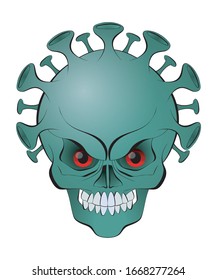 Concept of coronavirus with an evil skull 
