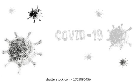 Concept of coronavirus microorganism. Word of coronavirus covid-19 theme. Vector with grunge and halftone effect, EPS10