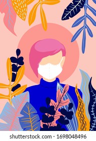  Concepto de ilustración de vector de cuarentena del coronavirus. 2019-nCoV. concepto de refugio en el lugar. estilo plano. concepto de epidemia. Enfermedad respiratoria, propagación de virus. Ilustración del vector
