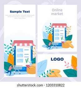 Concept corporate style flyer of online shop, online purchase, online store, sale and purchase, web page. Color flat vector design