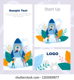 Concept corporate style flyer successful startup, business project, teamwork, teambuilder, web banner, presentation. Color flat vector design set