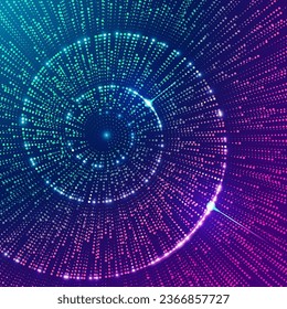 concept of cosmology or digital transformation, graphic of lighting spiral combined with dotted line element