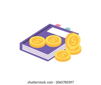 the concept of the cost of education, school budgets, costs for college. illustration of book and coins. education and finance. flat cartoon style. vector design