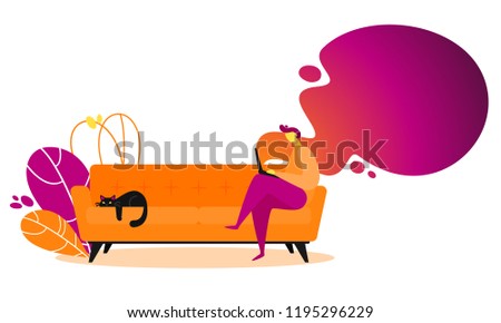 Concept of couchsurfing character. Man on couch searching with laptop a place to travel. Vector illustration in modern flat style