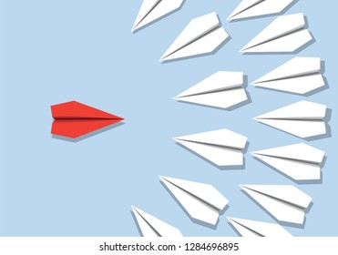 Concept of Courage showing an unequal fight opposing a group to a lonely individual with the symbol of origami planes