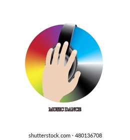 the concept of the cover of the music CD or the flyer with the headphones and hands.