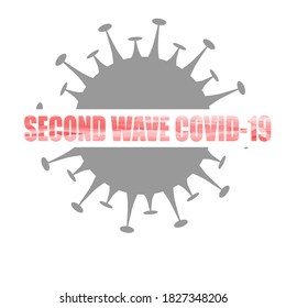 Concept of COVID-19 cornoavirus second wave infection. The inscription on the background of the coronavirus bacterium.Concept of new cases after easing of coronavirus restrictions.Vector illustration.