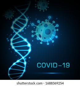 Concept COVID-19. Coronavirus Quarantine Warning. DNA chain science backgroundVector illustration