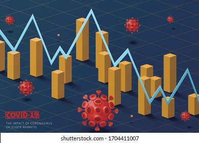 Concept of COVID-19 impact on global economy, with virus hitting the stock markets and economic growth worldwide