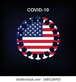 Concept of covid-19 outbreak in USA. Illustration of corona virus-2019 and United States of America flag . Vector illustration.