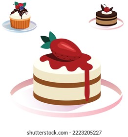 concept of cream cake and fruity vector colorful art and illustration