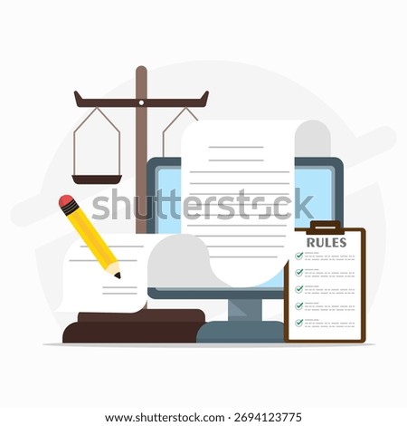 The concept of creating legal regulations for legal advice consultations. The field of law and justice. Online rules and regulations to being accessible to the public.