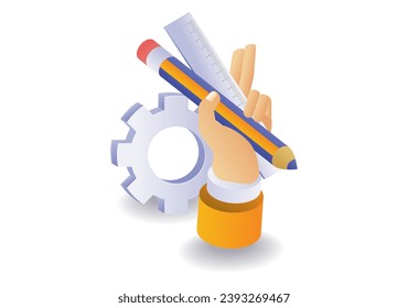 Concept of creative hand illustration of educational drawing equipment