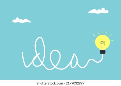 Konzept kreative Idee und Innovation. Glühbirne mit Ideenschriftart aus Kabel