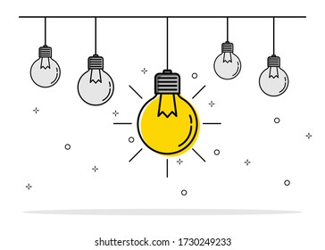 Concept creative idea and innovation. Light bulb lighting different outstanding group. Vector illustration