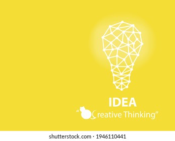 Concept creative idea and innovation. 
Polygonal white bright warm light on yellow background.
Light bulb icon isolated for Creative Tinking. - vector
