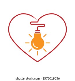 concept of creative inspiration. Light bulb connected to the heart, flat design for logo, website or app icon, web design.
