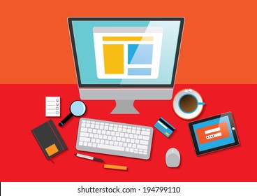 Concept of creative office workspace, workplace.
