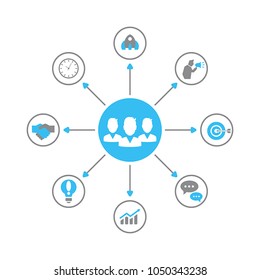 Concept of creative teamwork with people icon. Infographic teamwork and brainstorming.