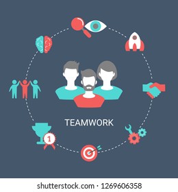 Concept of creative teamwork with people icon. Infographic teamwork and brainstorming.