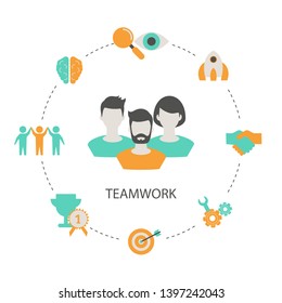 Concept of creative teamwork with people icon. Infographic teamwork and brainstorming.