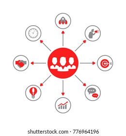 Concept of creative teamwork with people icon. Infographic teamwork and brainstorming.
